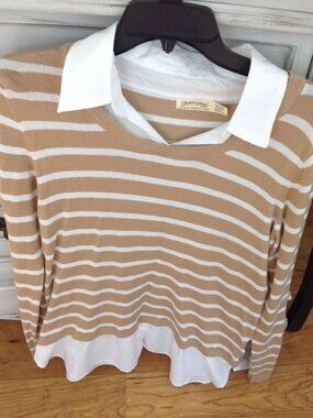 Women's Knit Sz M Long Sleeve Pink/White Stripe Sweater